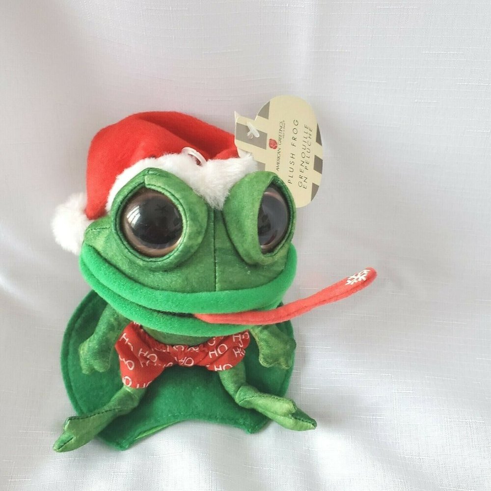 Plush Frog in Santa Hat On Lily Pad American Greetings Holliday Christmas NWTs